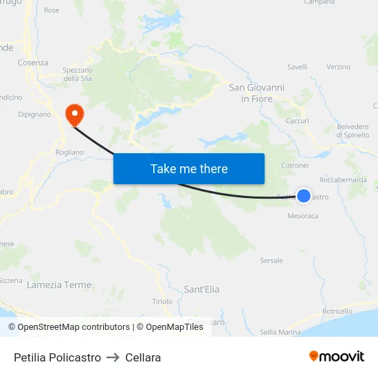 Petilia Policastro to Cellara map