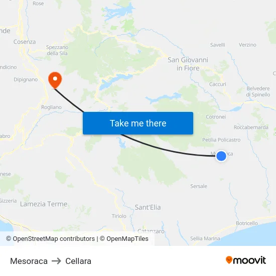 Mesoraca to Cellara map
