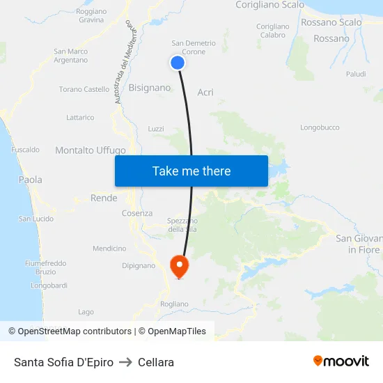 Santa Sofia D'Epiro to Cellara map