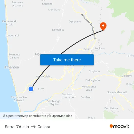 Serra D'Aiello to Cellara map
