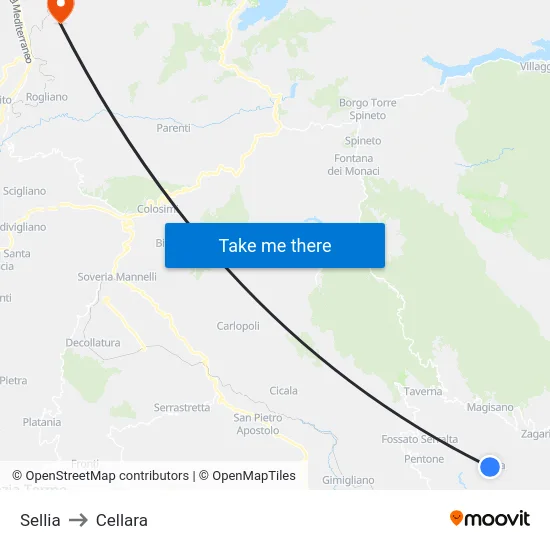 Sellia to Cellara map