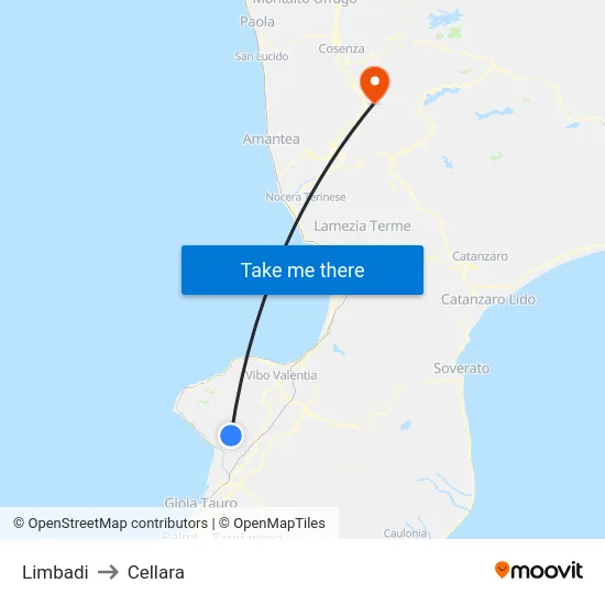 Limbadi to Cellara map