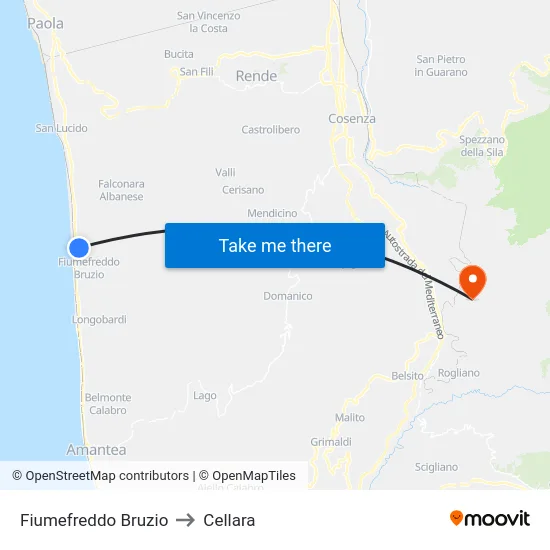 Fiumefreddo Bruzio to Cellara map