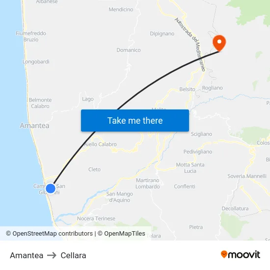 Amantea to Cellara map