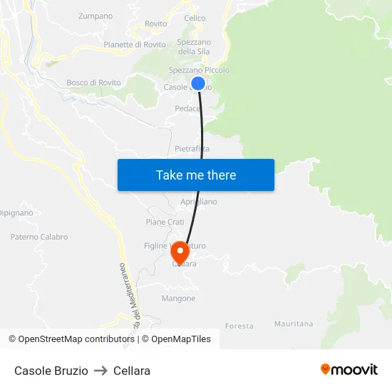 Casole Bruzio to Cellara map