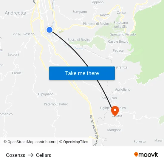 Cosenza to Cellara map