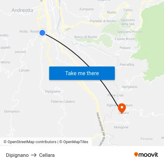 Dipignano to Cellara map