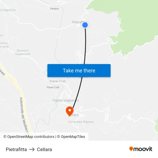Pietrafitta to Cellara map