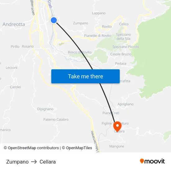 Zumpano to Cellara map