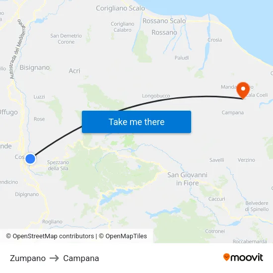 Zumpano to Campana map