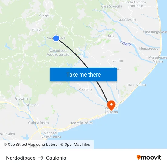 Nardodipace to Caulonia map