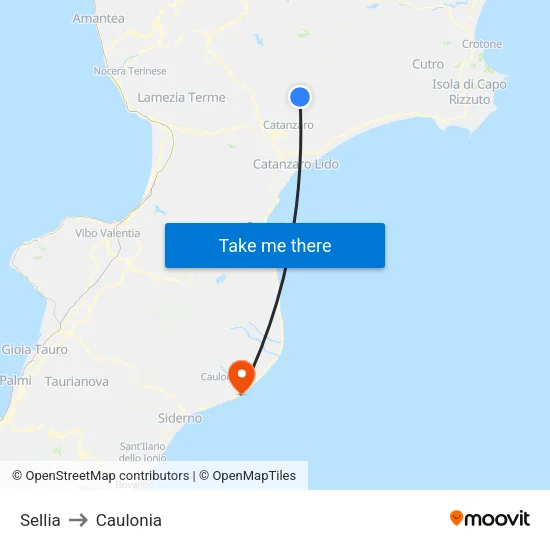 Sellia to Caulonia map