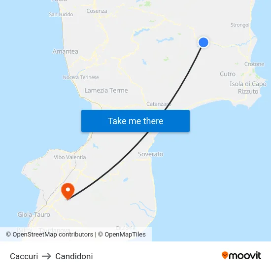 Caccuri to Candidoni map