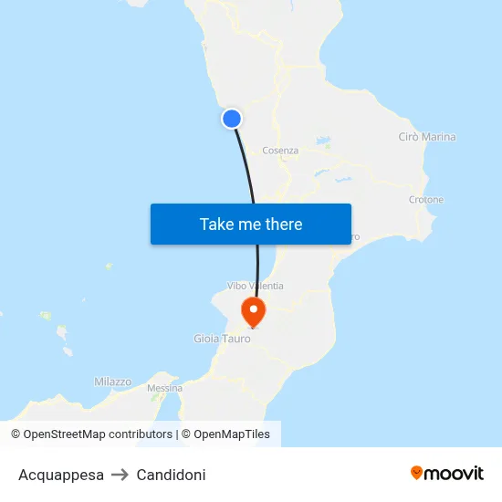 Acquappesa to Candidoni map