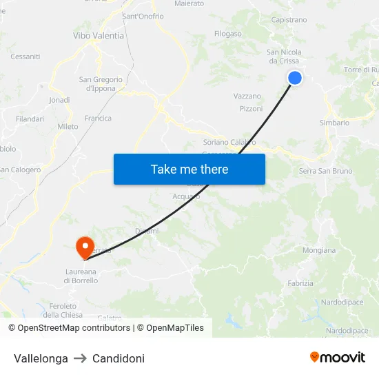 Vallelonga to Candidoni map