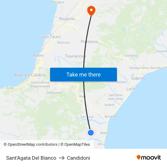 Sant'Agata Del Bianco to Candidoni map