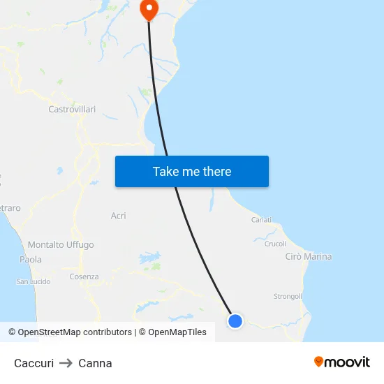 Caccuri to Canna map