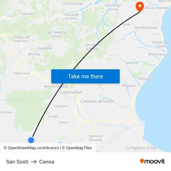 San Sosti to Canna map
