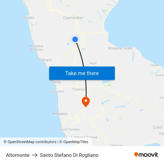 Altomonte to Santo Stefano Di Rogliano map