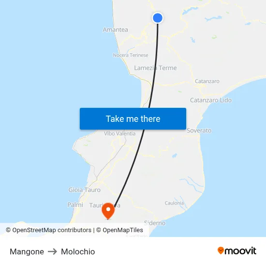 Mangone to Molochio map