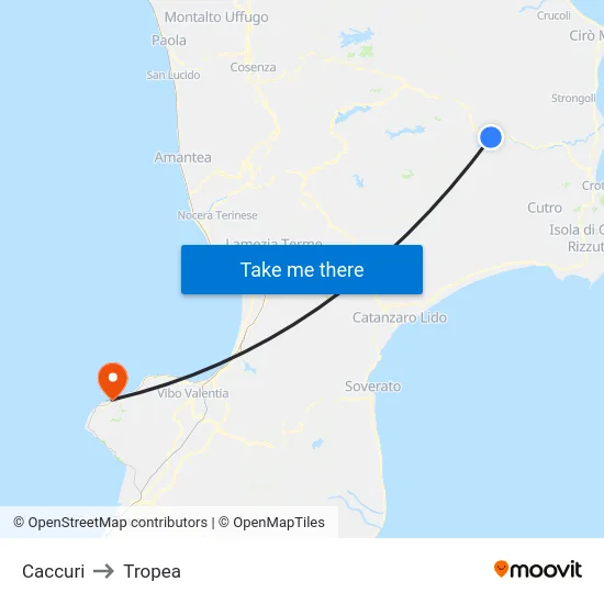 Caccuri to Tropea map