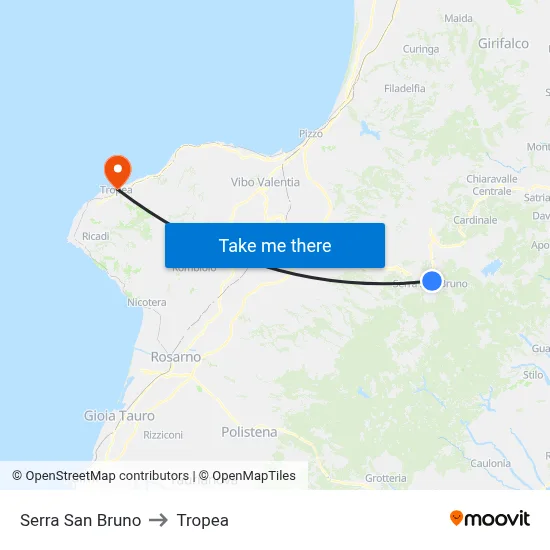 Serra San Bruno to Tropea map