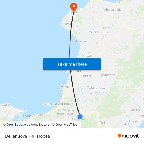 Delianuova to Tropea map