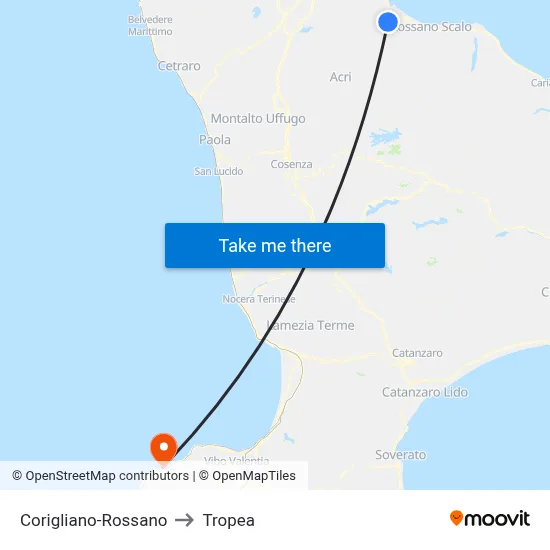 Corigliano-Rossano to Tropea map