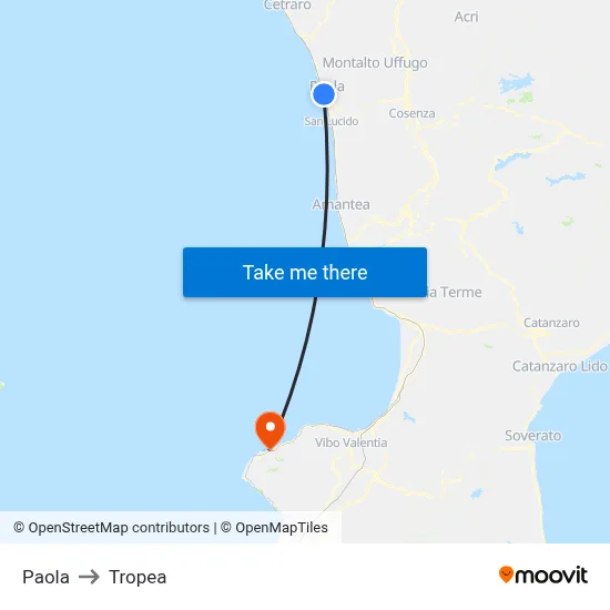 Paola to Tropea map