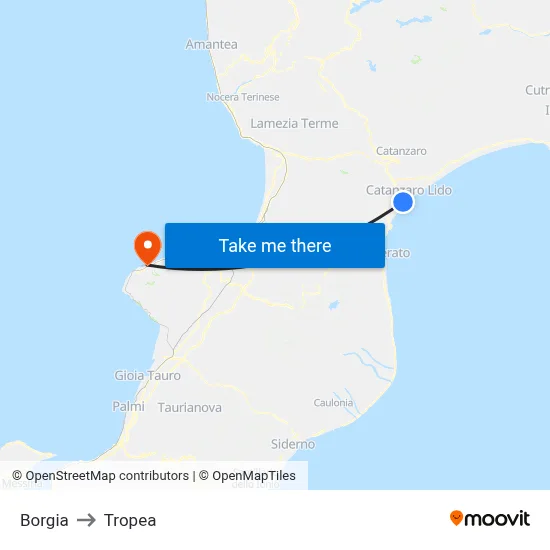 Borgia to Tropea map