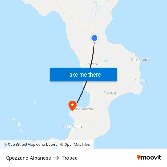Spezzano Albanese to Tropea map
