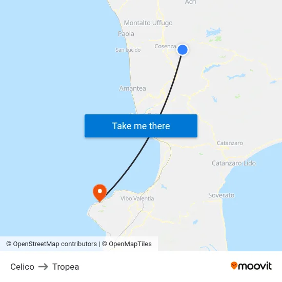 Celico to Tropea map