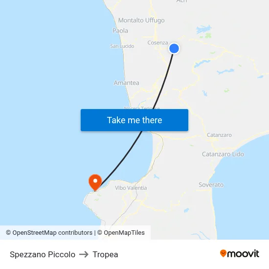 Spezzano Piccolo to Tropea map