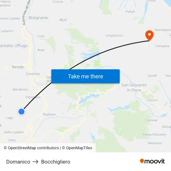 Domanico to Bocchigliero map