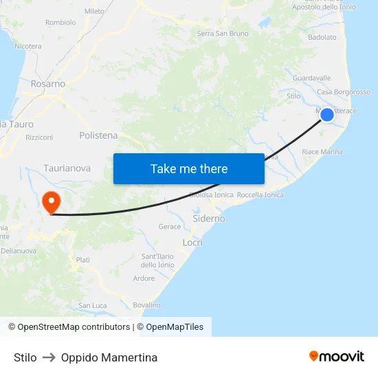 Stilo to Oppido Mamertina map