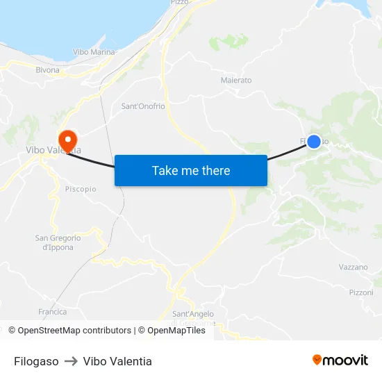 Filogaso to Vibo Valentia map