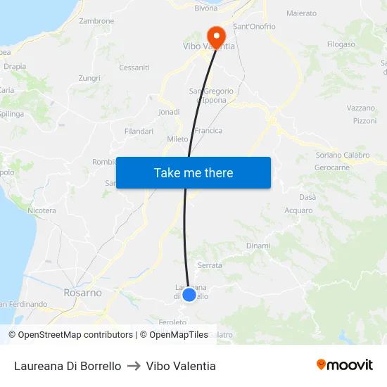 Laureana Di Borrello to Vibo Valentia map