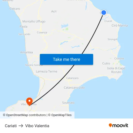 Cariati to Vibo Valentia map