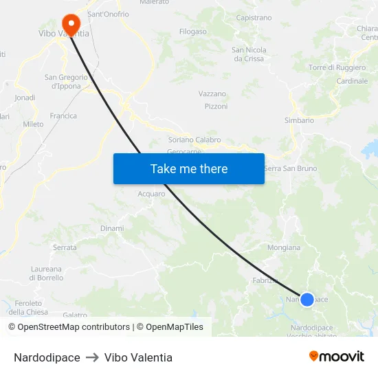 Nardodipace to Vibo Valentia map