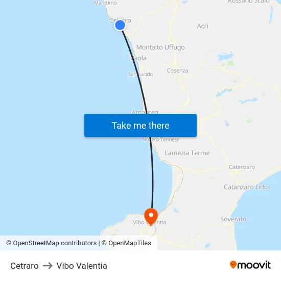 Cetraro to Vibo Valentia map
