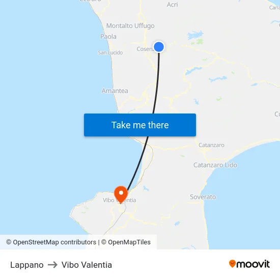 Lappano to Vibo Valentia map