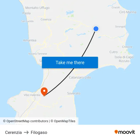 Cerenzia to Filogaso map
