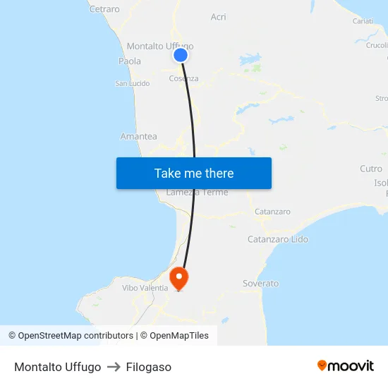 Montalto Uffugo to Filogaso map