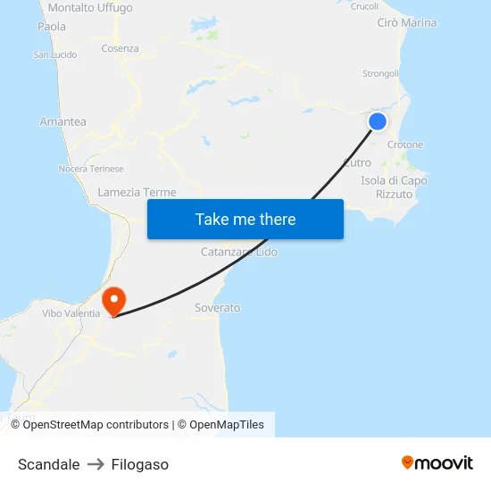 Scandale to Filogaso map
