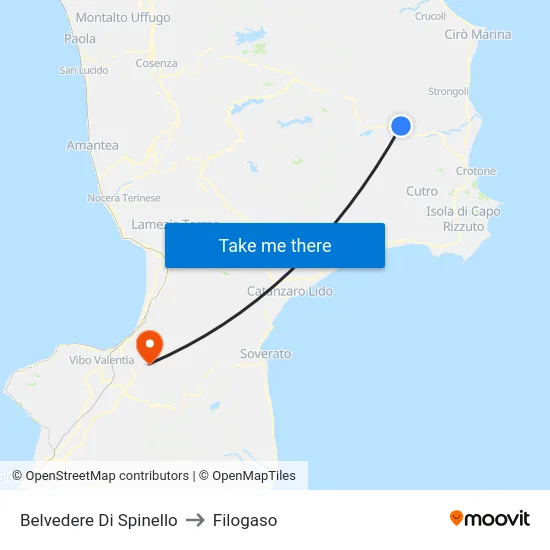 Belvedere Di Spinello to Filogaso map