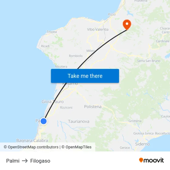 Palmi to Filogaso map