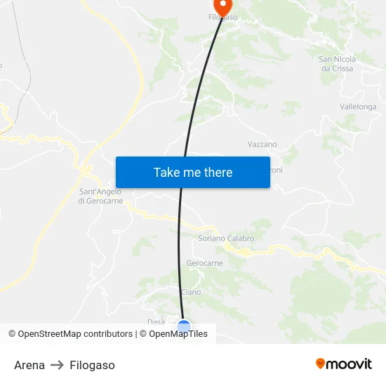 Arena to Filogaso map