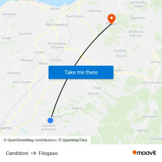 Candidoni to Filogaso map