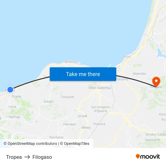 Tropea to Filogaso map