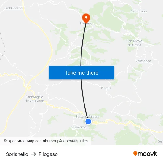 Sorianello to Filogaso map